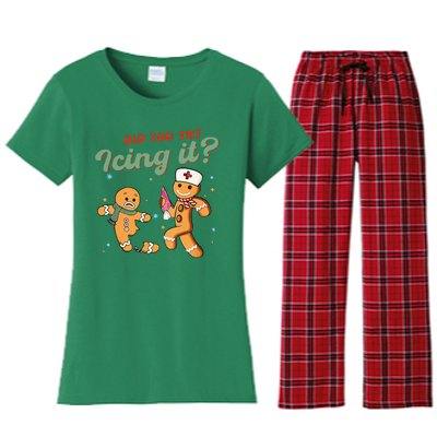 Christmas Nurse Did You Try Icing It Gingerbread Man Women's Flannel Pajama Set