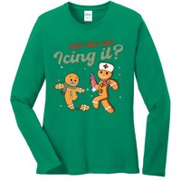 Christmas Nurse Did You Try Icing It Gingerbread Man Ladies Long Sleeve Shirt