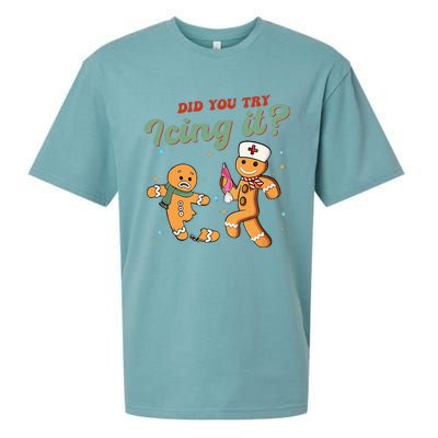 Christmas Nurse Did You Try Icing It Gingerbread Man Sueded Cloud Jersey T-Shirt