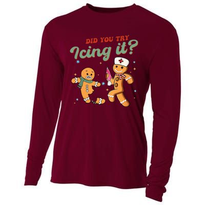 Christmas Nurse Did You Try Icing It Gingerbread Man Cooling Performance Long Sleeve Crew