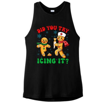 Christmas Nurse Did You Try Icing It Gingerbread Man Ladies PosiCharge Tri-Blend Wicking Tank