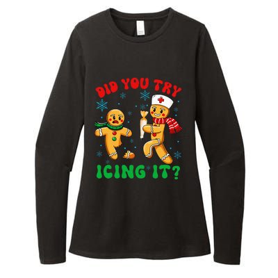 Christmas Nurse Did You Try Icing It Gingerbread Man Womens CVC Long Sleeve Shirt