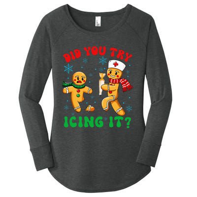 Christmas Nurse Did You Try Icing It Gingerbread Man Women's Perfect Tri Tunic Long Sleeve Shirt