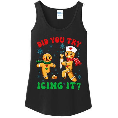 Christmas Nurse Did You Try Icing It Gingerbread Man Ladies Essential Tank