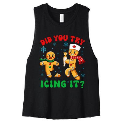 Christmas Nurse Did You Try Icing It Gingerbread Man Women's Racerback Cropped Tank