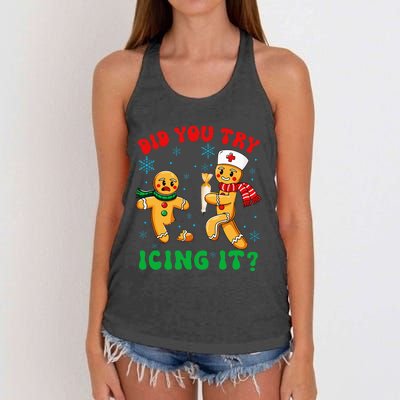 Christmas Nurse Did You Try Icing It Gingerbread Man Women's Knotted Racerback Tank