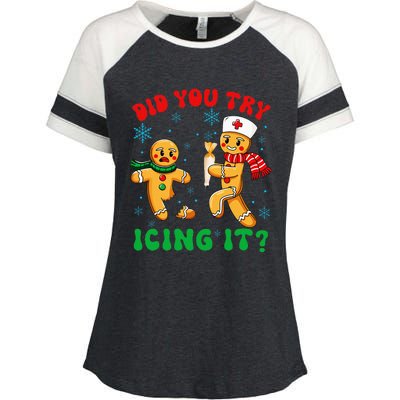 Christmas Nurse Did You Try Icing It Gingerbread Man Enza Ladies Jersey Colorblock Tee