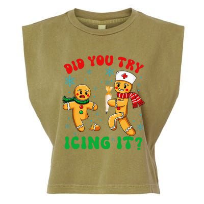 Christmas Nurse Did You Try Icing It Gingerbread Man Garment-Dyed Women's Muscle Tee