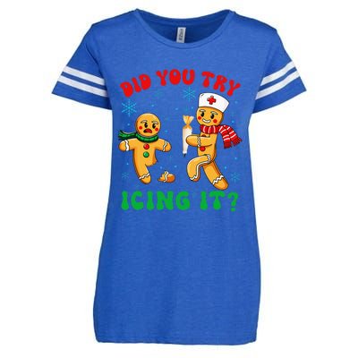 Christmas Nurse Did You Try Icing It Gingerbread Man Enza Ladies Jersey Football T-Shirt