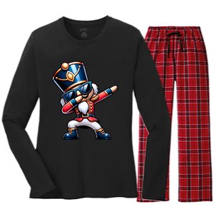 Christmas Nutcracker Dabbing Santa Xmas Funny Women's Long Sleeve Flannel Pajama Set 