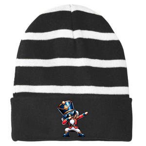 Christmas Nutcracker Dabbing Santa Xmas Funny Striped Beanie with Solid Band