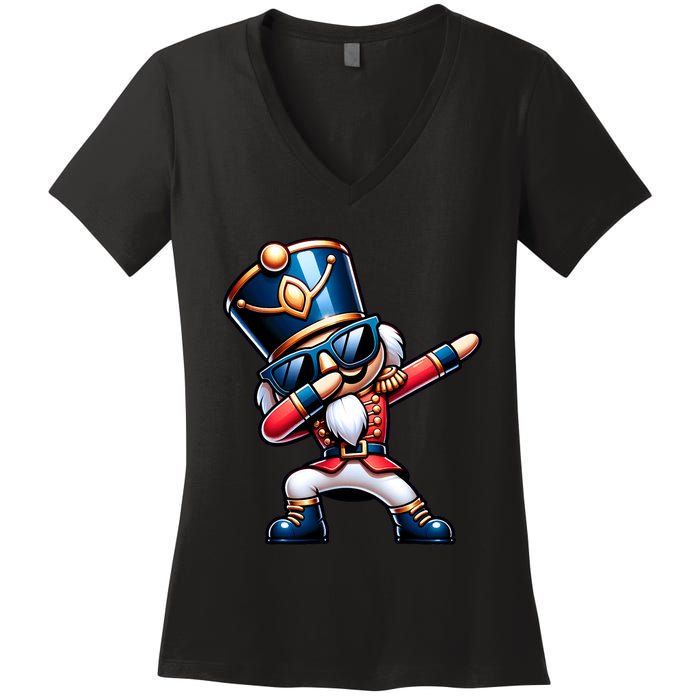 Christmas Nutcracker Dabbing Santa Xmas Funny Women's V-Neck T-Shirt