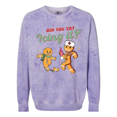 Christmas Nurse Did You Try Icing It Gingerbread Man Colorblast Crewneck Sweatshirt