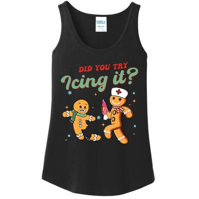 Christmas Nurse Did You Try Icing It Gingerbread Man Ladies Essential Tank