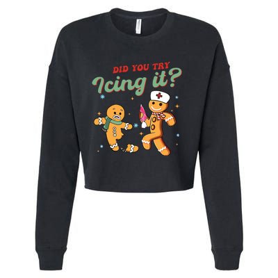 Christmas Nurse Did You Try Icing It Gingerbread Man Cropped Pullover Crew