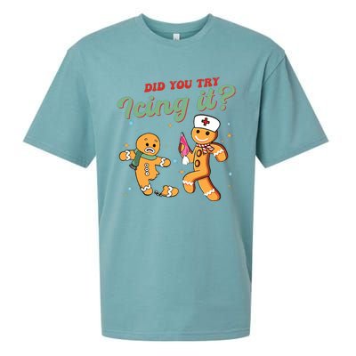 Christmas Nurse Did You Try Icing It Gingerbread Man Sueded Cloud Jersey T-Shirt