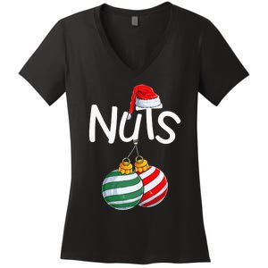 Chest Nuts Funny Matching Chestnuts Christmas Couples Nuts Women's V-Neck T-Shirt