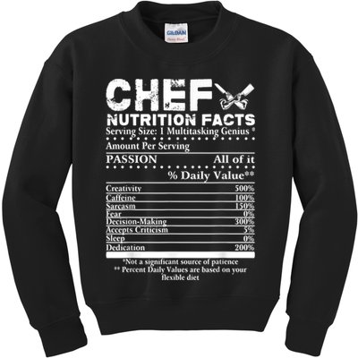 Chef Nutrition Facts Cool Chef Tee Gift For Chefs Kids Sweatshirt