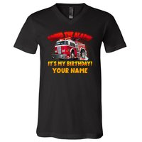 Custom Name Funny Sound The Alarm It's My Birthday Firetruck V-Neck T-Shirt