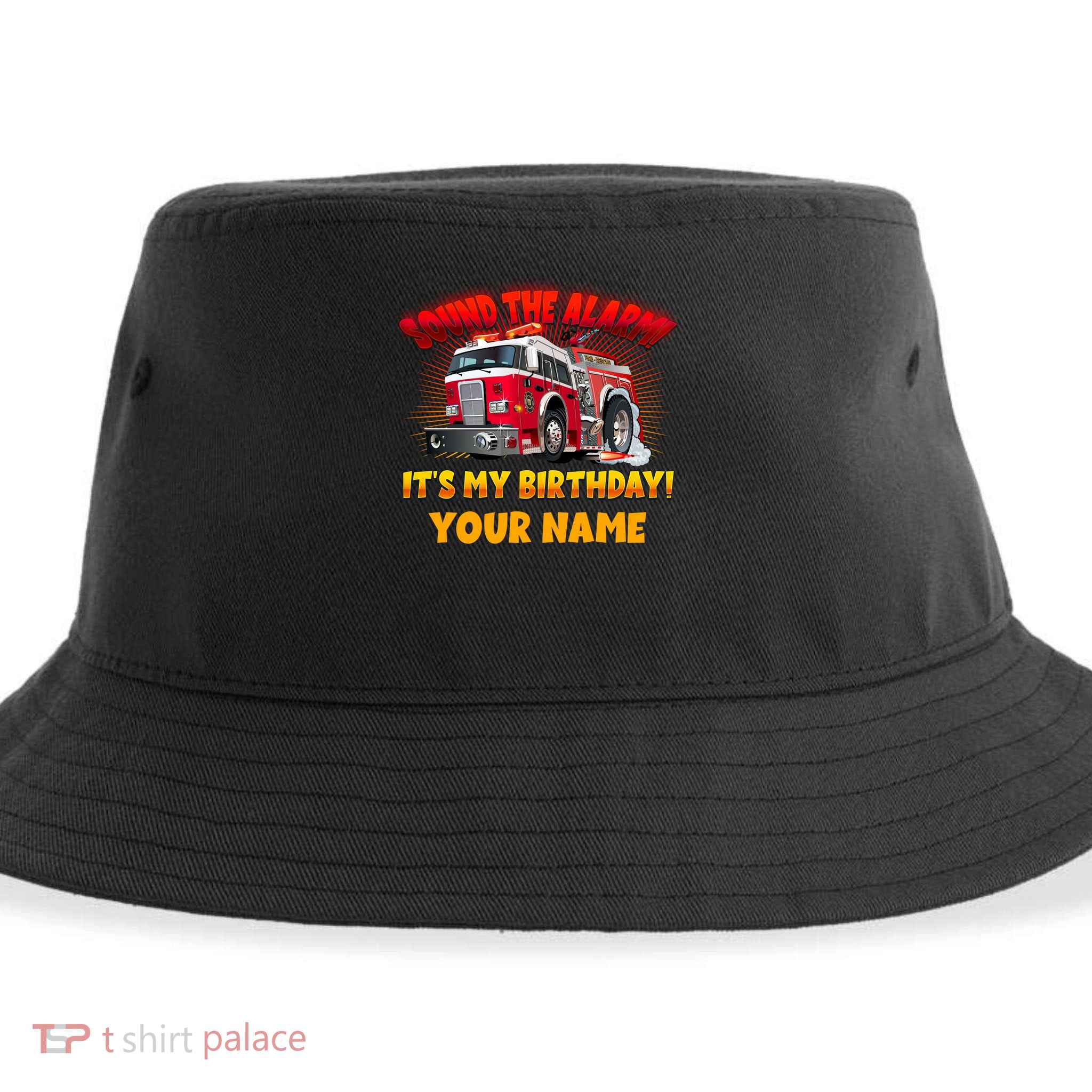 Custom Name Funny Sound The Alarm It's My Birthday Firetruck Sustainable Bucket Hat