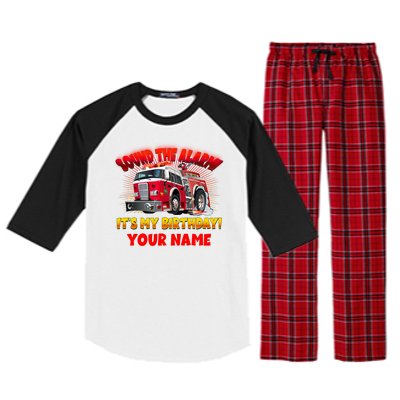 Custom Name Funny Sound The Alarm It's My Birthday Firetruck Raglan Sleeve Pajama Set