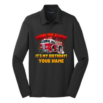 Custom Name Funny Sound The Alarm It's My Birthday Firetruck Silk Touch Performance Long Sleeve Polo