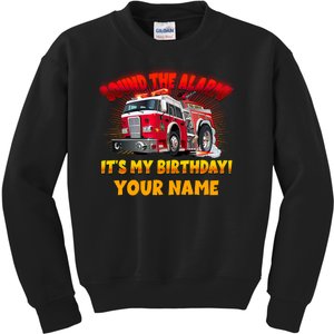 Custom Name Funny Sound The Alarm It's My Birthday Firetruck Kids Sweatshirt