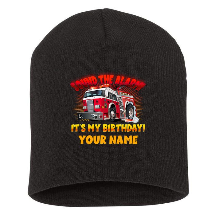 Custom Name Funny Sound The Alarm It's My Birthday Firetruck Short Acrylic Beanie