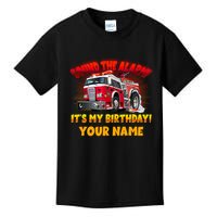 Custom Name Funny Sound The Alarm It's My Birthday Firetruck Kids T-Shirt