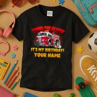 Custom Name Funny Sound The Alarm It's My Birthday Firetruck Kids T-Shirt