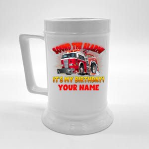 Custom Name Funny Sound The Alarm It's My Birthday Firetruck Beer Stein