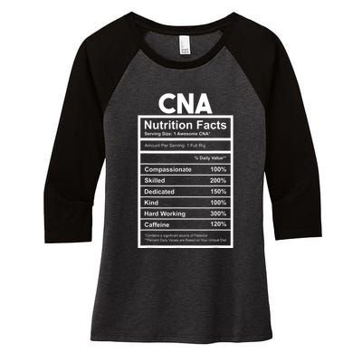 CNA Nutrition Facts Certified Nursing Assistant Women's Tri-Blend 3/4-Sleeve Raglan Shirt