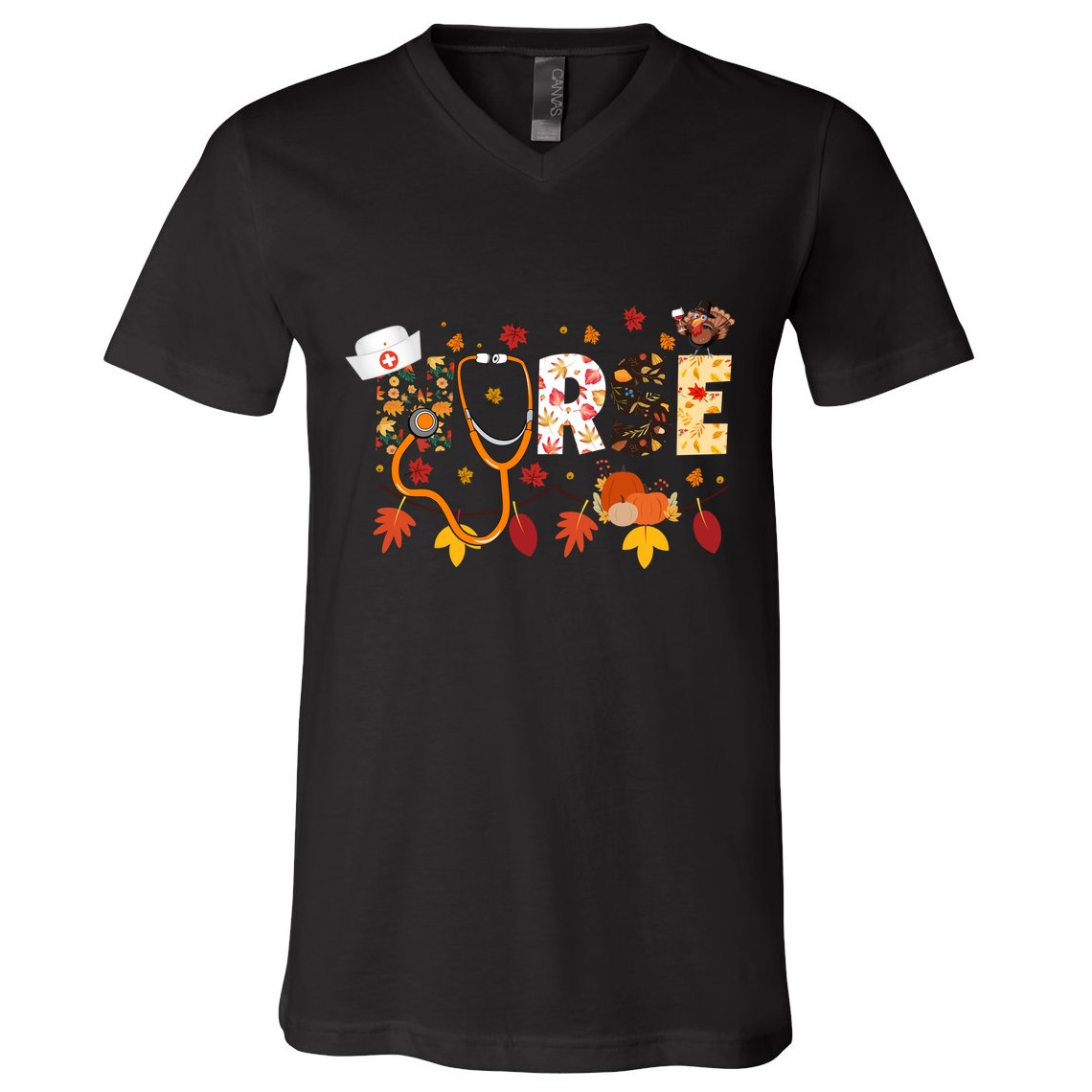 Cute Nurse Fall Thanksgiving Autumn V-Neck T-Shirt