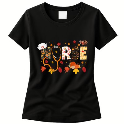 Cute Nurse Fall Thanksgiving Autumn Womens T-Shirt