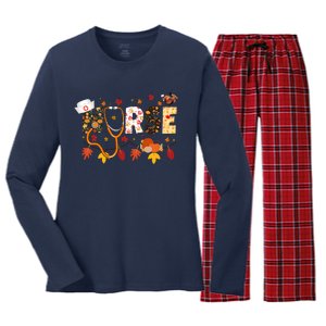 Cute Nurse Fall Thanksgiving Autumn Women's Long Sleeve Flannel Pajama Set 