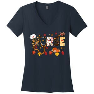 Cute Nurse Fall Thanksgiving Autumn Women's V-Neck T-Shirt