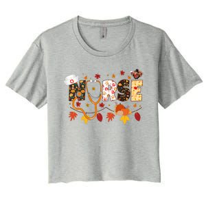 Cute Nurse Fall Thanksgiving Autumn Women's Crop Top Tee