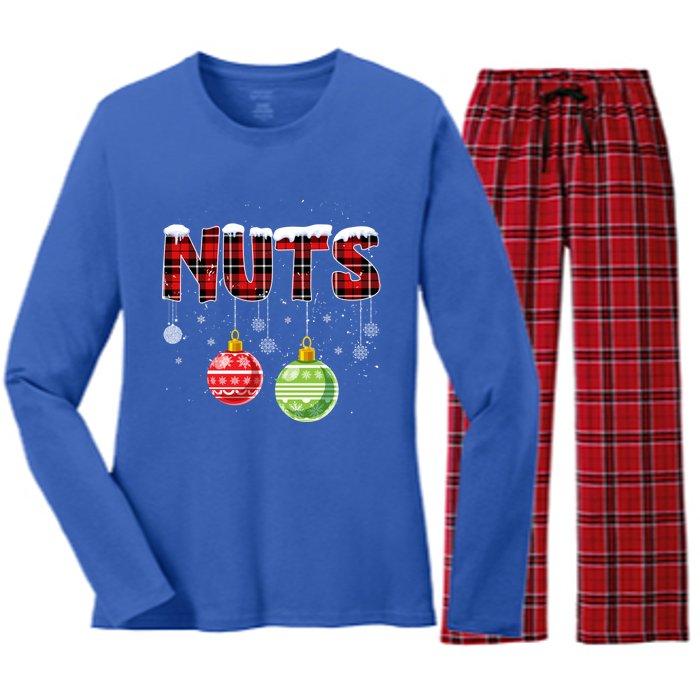 Chest Nuts Funny Matching Chestnuts Christmas Couples Nuts Funny Gift Women's Long Sleeve Flannel Pajama Set 