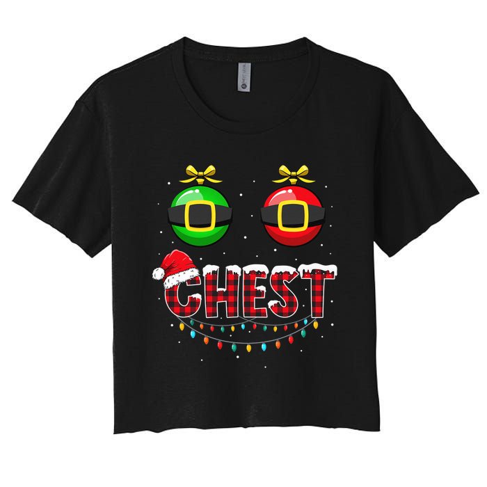 Chest Nuts Funny Matching Chestnuts Christmas Couples Chest  Women's Crop Top Tee