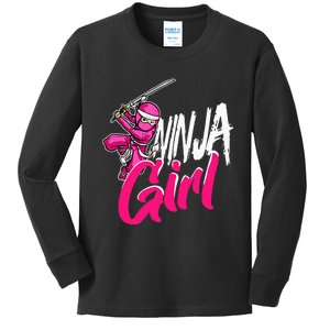 Cute Ninja Fighter Costume Pink Ninja Kids Long Sleeve Shirt