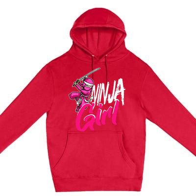 Cute Ninja Fighter Costume Pink Ninja Premium Pullover Hoodie