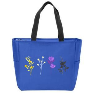 Cute Nonbinary Flowers Lgbtq Pride Floral Lgbt Nonbinary Cute Gift Zip Tote Bag