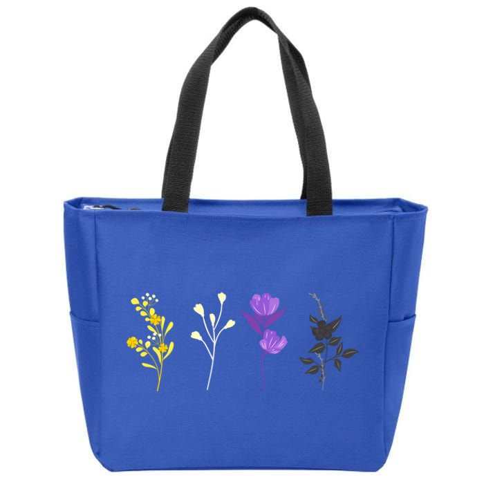 Cute Nonbinary Flowers Lgbtq Pride Floral Lgbt Nonbinary Cute Gift Zip Tote Bag