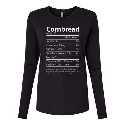 Cornbread Nutrition Facts Funny Thanksgiving Food Womens Cotton Relaxed Long Sleeve T-Shirt