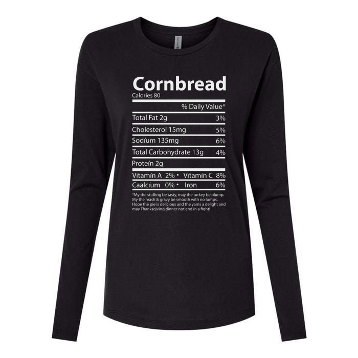 Cornbread Nutrition Facts Funny Thanksgiving Food Womens Cotton Relaxed Long Sleeve T-Shirt