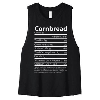 Cornbread Nutrition Facts Funny Thanksgiving Food Women's Racerback Cropped Tank