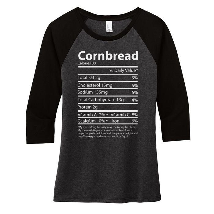 Cornbread Nutrition Facts Funny Thanksgiving Food Women's Tri-Blend 3/4-Sleeve Raglan Shirt