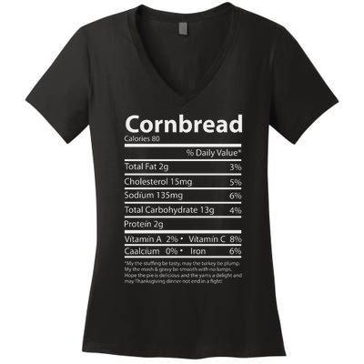 Cornbread Nutrition Facts Funny Thanksgiving Food Women's V-Neck T-Shirt