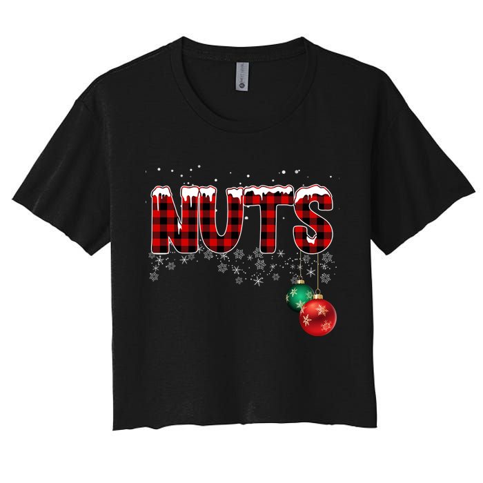 Chest Nuts Funny Matching Chestnuts Christmas Couples Women's Crop Top Tee