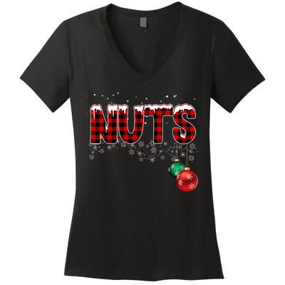 Chest Nuts Funny Matching Chestnuts Christmas Couples Women's V-Neck T-Shirt
